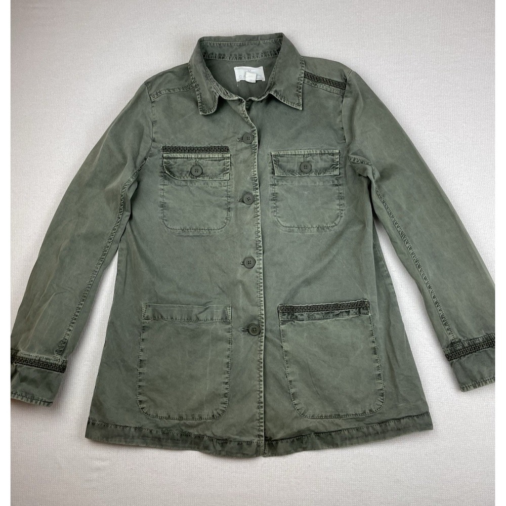 Caslon Women'sโ Jacket Sz Small Utility Army Cargo Pockets Button Up Embroidered